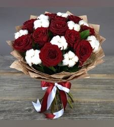 Bouquet of red roses and cotton #108