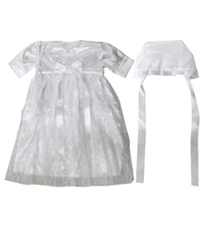 Elegant white dress for Brit Stan with embroidery and white ribbons + 52 cm hat