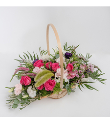 Pink Flower Basket Arrangement