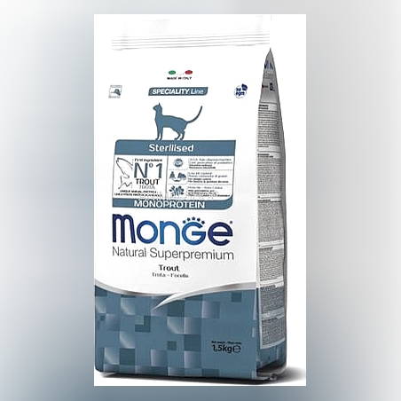 מונג' מונו סטרילייזד דג פורל לחתולים מסורסים ורגישים 1.5 ק