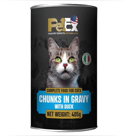 פטקס שימור לחתול חתיכות ברוטב עם ברווז