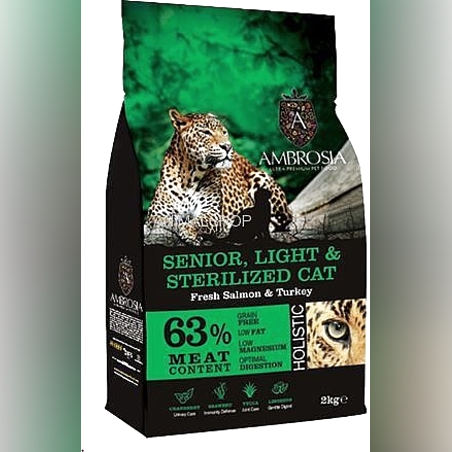 אמברוסיה סניור לייט סטרלייזד סלמון והודו אוכל לחתולים 6 ק