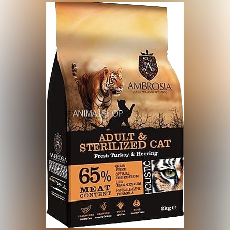 אמברוסיה סטרילייזד הודו והרינג אוכל לחתולים ללא דגנים 6 ק