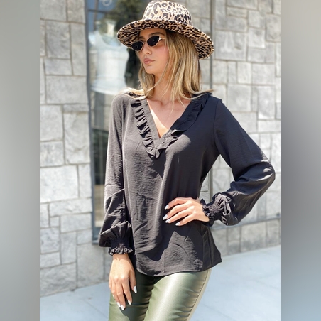 חולצה V כיווץ בשרוול 