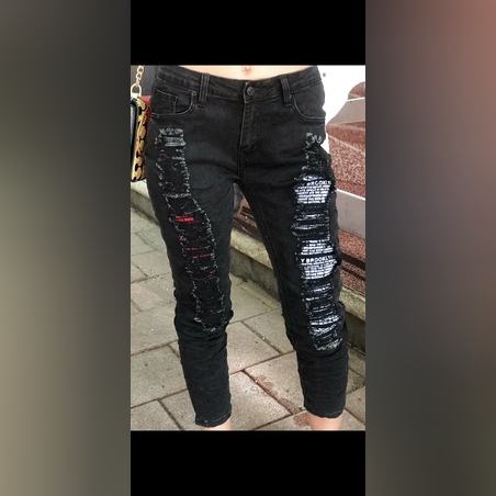 ג'ינס קרעים הדפס 5/8 סקיני 