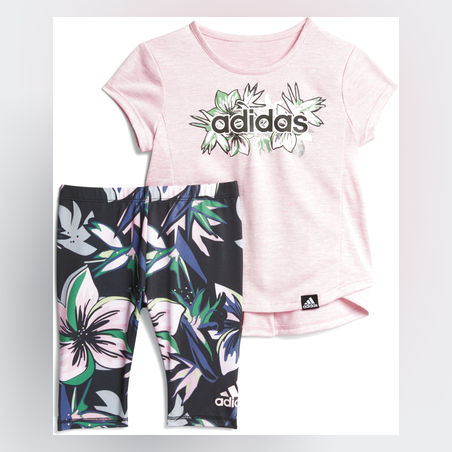 חליפה ורודה עם טייץ פרחוני ADIDAS בנות - 3 חודשים עד 7 שנים