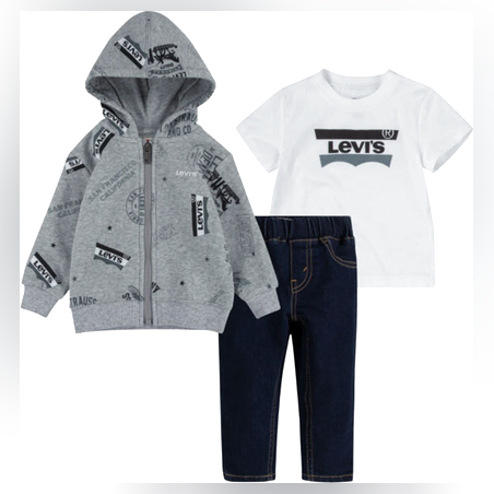 סט טריפל ג'ינס בשילוב טישרט וג'קט LEVIS 9M-24M