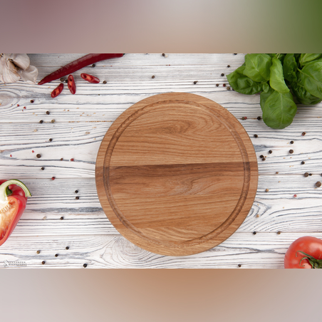 מגש עגול מעץ אלון !!   M (קוטר 25 ס