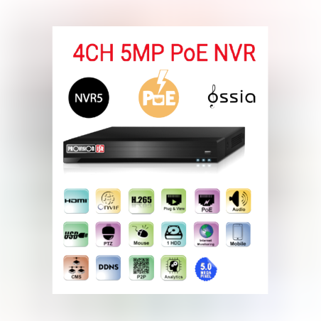 מערכת הקלטה לארבע מצלמות Provision 5mp NVR5-4100PX POE