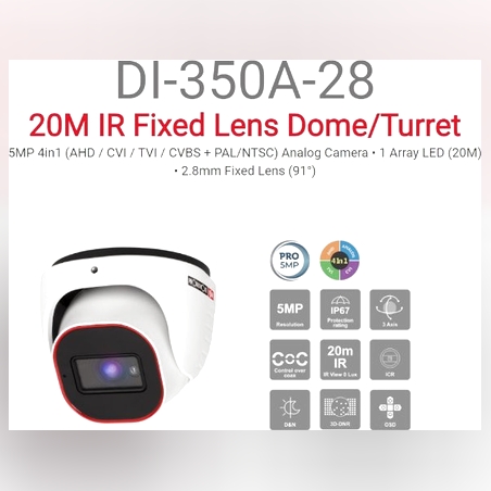 מצלמת כיפה Provision DI-350A28 5MP AHD 2.8 ICR IP67