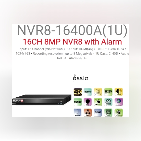 מערכת הקלטה לשש עשרה מצלמות Provision 5mp IP NVR8-16400A 1U