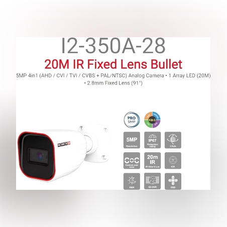 מצלמת צינור IP67 COC Provision AHD I2-350A-28 5MP 20M IR 2.8
