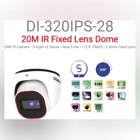 מצלמת כיפה Provision DI-320IPS-28 IP 2MP 2.8 20M POE MIC