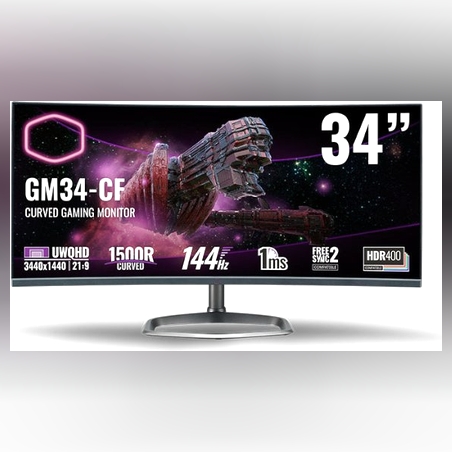 מסך מחשב Cooler Master 34 Inch Curved 1Ms 144Hz VA FreeSync2 21:9
