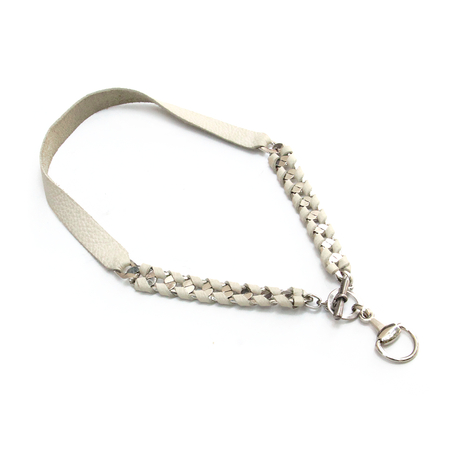 שרשרת פרסה עור - בז' אבן, כסף