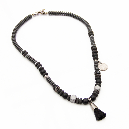 שרשרת מאלה קצרה - שחור, כסף