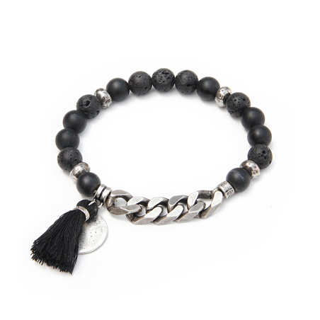 צמיד גורמט אבנים - שחור, כסף