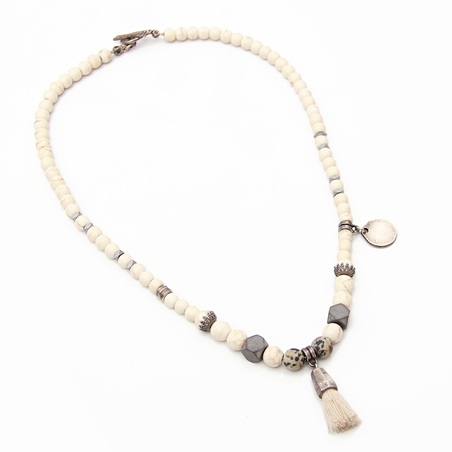 שרשרת מאלה קצרה - לבן, דלמטי, כסף