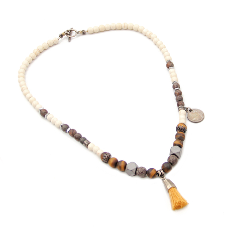 שרשרת מאלה קצרה - לבן, חום, כסף