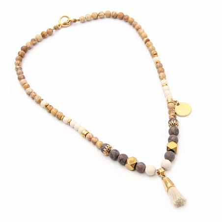 שרשרת מאלה קצרה - חום, לבן, זהב