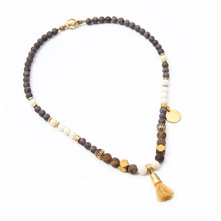 שרשרת מאלה קצרה - חום כהה, לבן, זהב