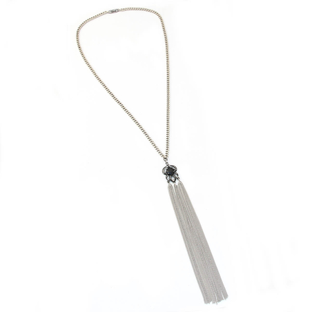 שרשרת פרנזים קריסטל - שחור, כסף מושחר