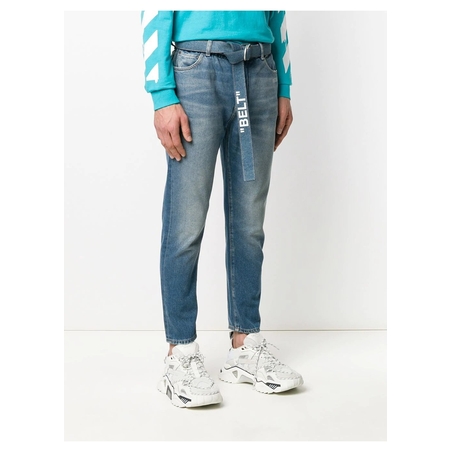 OFF-WHITE -slim low crotch medium blue jeans 