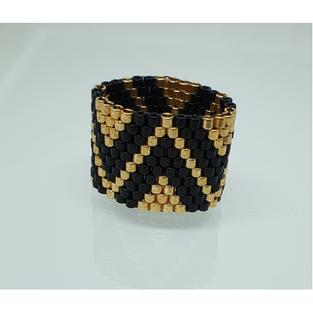 טבעת שחר | טבעת שזורה מחרוזים | טבעת שחור & זהב 