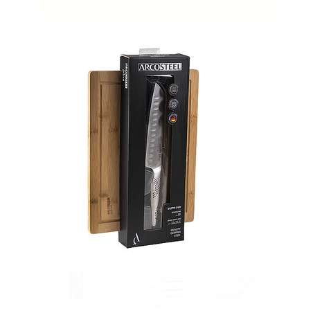 אדוני סכין סנטוקו 18 סמ+ לוח חיתוך מבמבוק