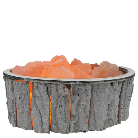 מנורת גבישי מלח הימלאיה בקערה אובאלית מכפיסי עץ בצבע לבן