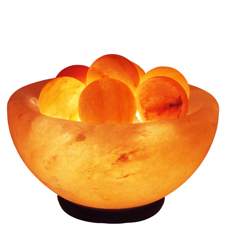 מנורת כדורי מלח הימלאיה בקערת מלח עגולה