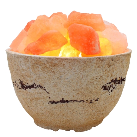 מנורת מלח הימלאיה בקערת חרס עגולה גבוהה