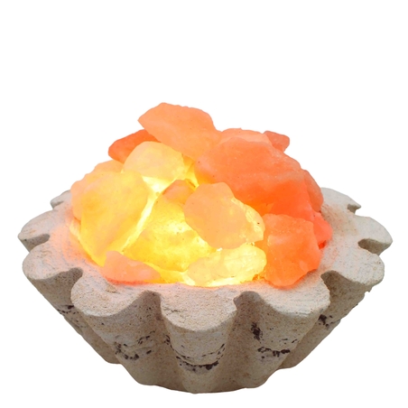 מנורת גבישי מלח הימלאיה בקערת חרס בצורת פרח