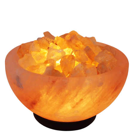 מנורת מלח הימלאיה טבעי מלוטש בצורת קערה עם גבישי קריסטל סיטרין גולמיים