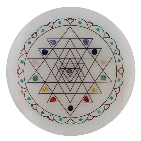אריח סלנייט עגול עם סמל סרי יאנטרה ואבני קריסטל