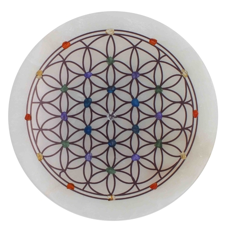 אריח סלנייט עגול עם סמל פרח החיים ואבני קריסטל