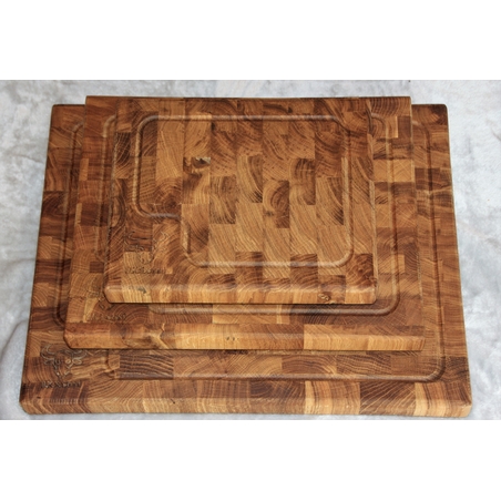 סט מלא ל  BBQ  הכול 3 בוצ'רים  מקצועים &  4 צלחות עץ אלון End Grain מוצר מקורי של D.K.S 