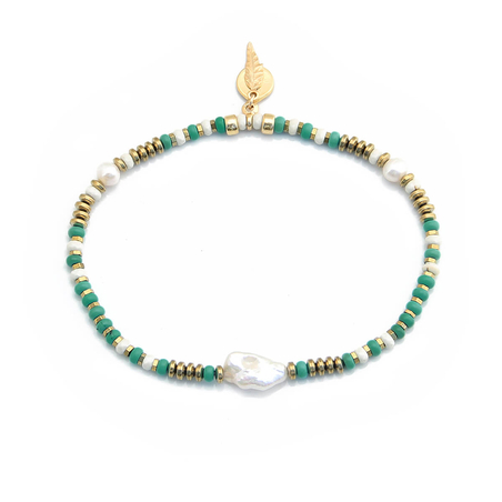 צמיד רגל סינדי - טורקיז, שמנת, זהב 