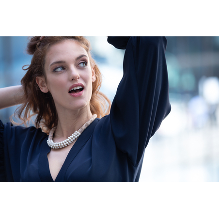 שרשרת אורית | תכשיט שזור פנינים | תכשיט קרם & פנינים