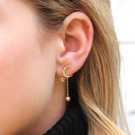 עגילי לונה זירקונים - כסף 925 בציפוי זהב מיקרוני 