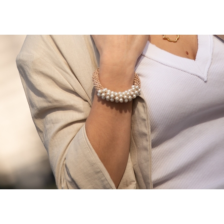 צמיד פנינה | צמיד סרוג משולב פנינים