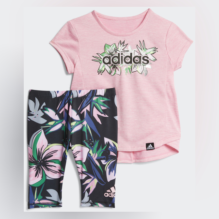 חליפה ורודה עם טייץ פרחוני ADIDAS בנות - 3 חודשים עד 7 שנים