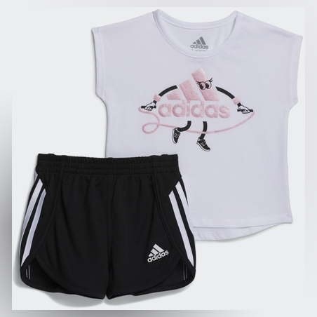 חליפה לבנה שורט שחור ADIDAS בנות - 3 חודשים עד 7 שנים