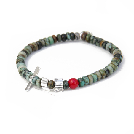 צמיד ג'ניס - טורקיז אדום וכסף 