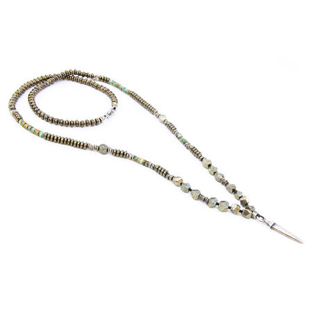 שרשרת מוהוק גברים - טורקיז, פיריט וכסף 