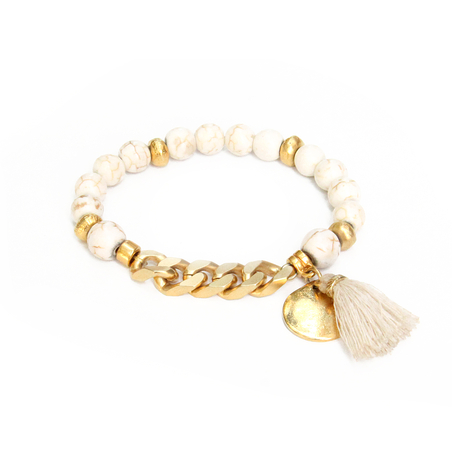 צמיד גורמט אבנים - לבן, זהב