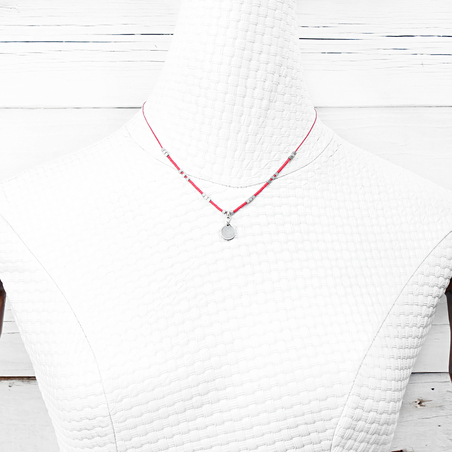 שרשרת מיוקי מטבע - אדום, כסף