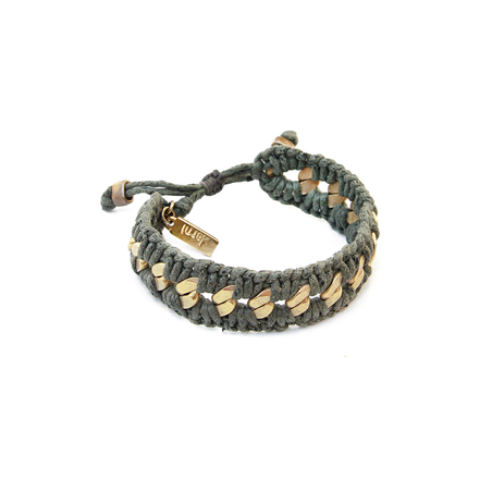 צמיד קרושה עבה - ירוק זית, זהב