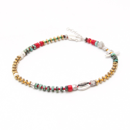 צמיד רגל ניקי - טורקיז, אדום, כסף 