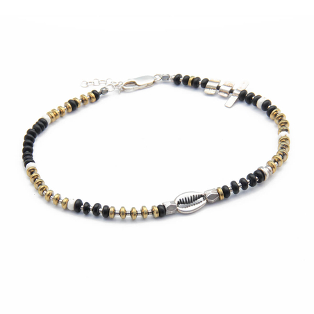 צמיד רגל ניקי - שחור, פיריט, כסף 